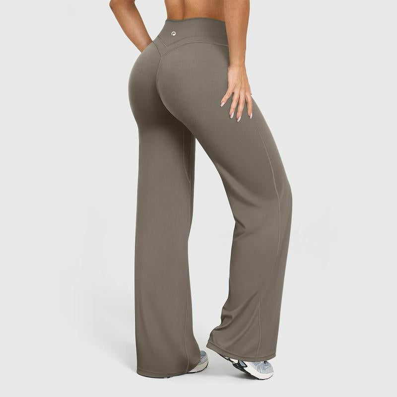OQQ Women'S High Waist Crossover Flare Pants V Back Seam Comfortable Fit Yoga Pants Vacation Outfits Bottoms Basic Minimalist Casual Trouser Leggings