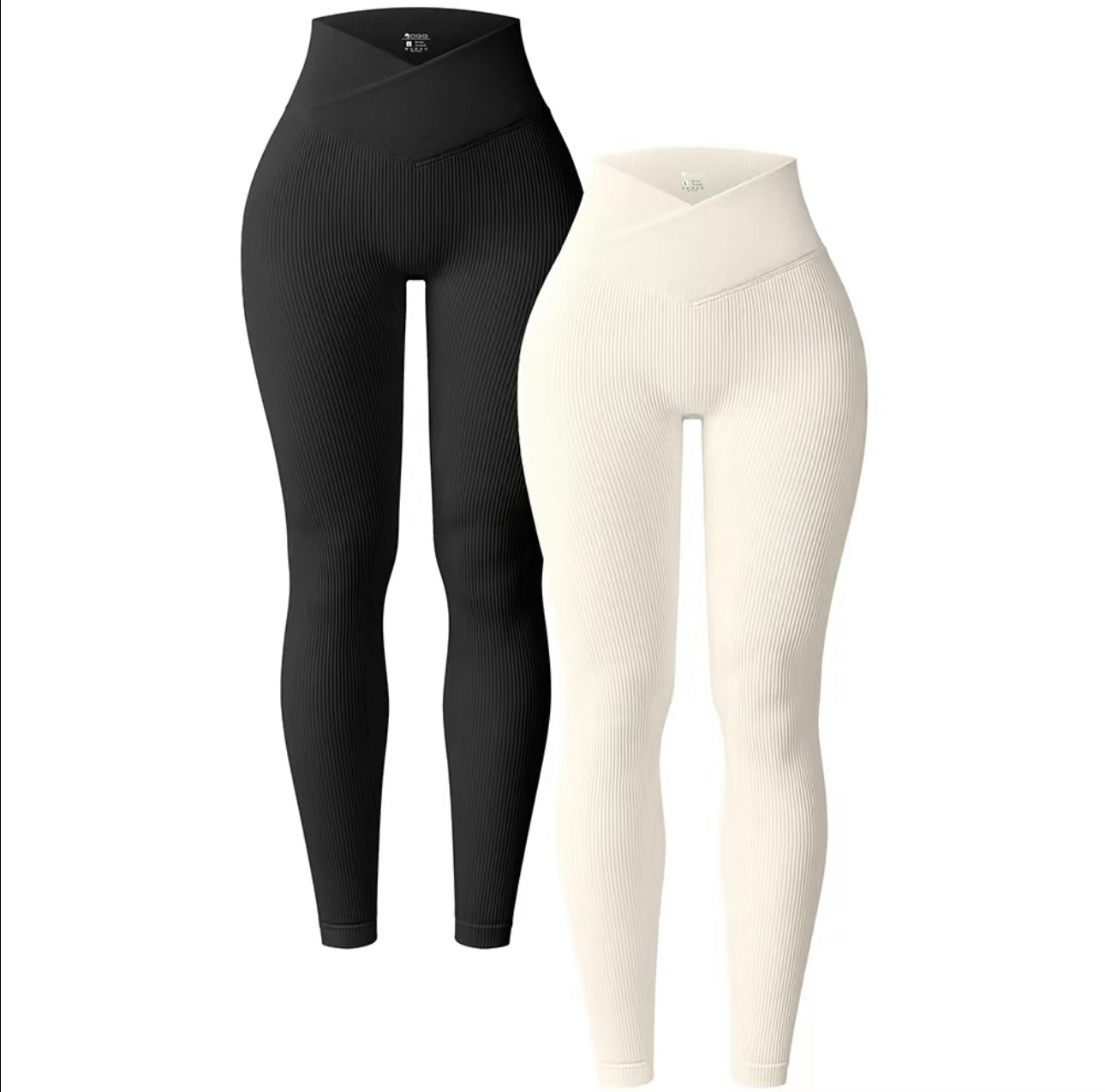 OQQ Women'S 2 Piece High Waist Leggings Cross over Yoga Ribbed Seamless Workout Athletic Exercise Leggings Tight Fitting Pants Gym Outfits