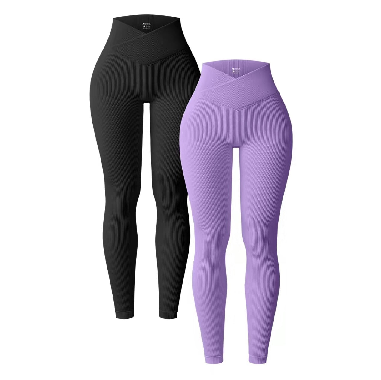 OQQ Women'S 2 Piece High Waist Leggings Cross over Yoga Ribbed Seamless Workout Athletic Exercise Leggings Tight Fitting Pants Gym Outfits