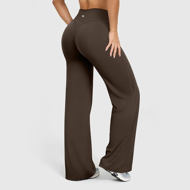 OQQ Women'S High Waist Crossover Flare Pants V Back Seam Comfortable Fit Yoga Pants Vacation Outfits Bottoms Basic Minimalist Casual Trouser Leggings