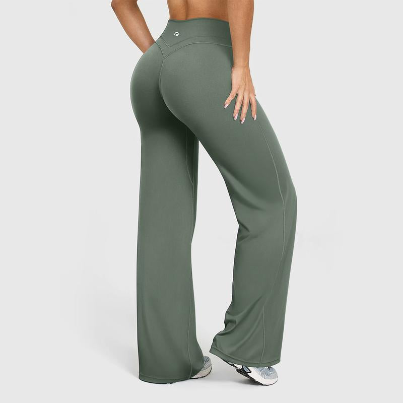 OQQ Women'S High Waist Crossover Flare Pants V Back Seam Comfortable Fit Yoga Pants Vacation Outfits Bottoms Basic Minimalist Casual Trouser Leggings