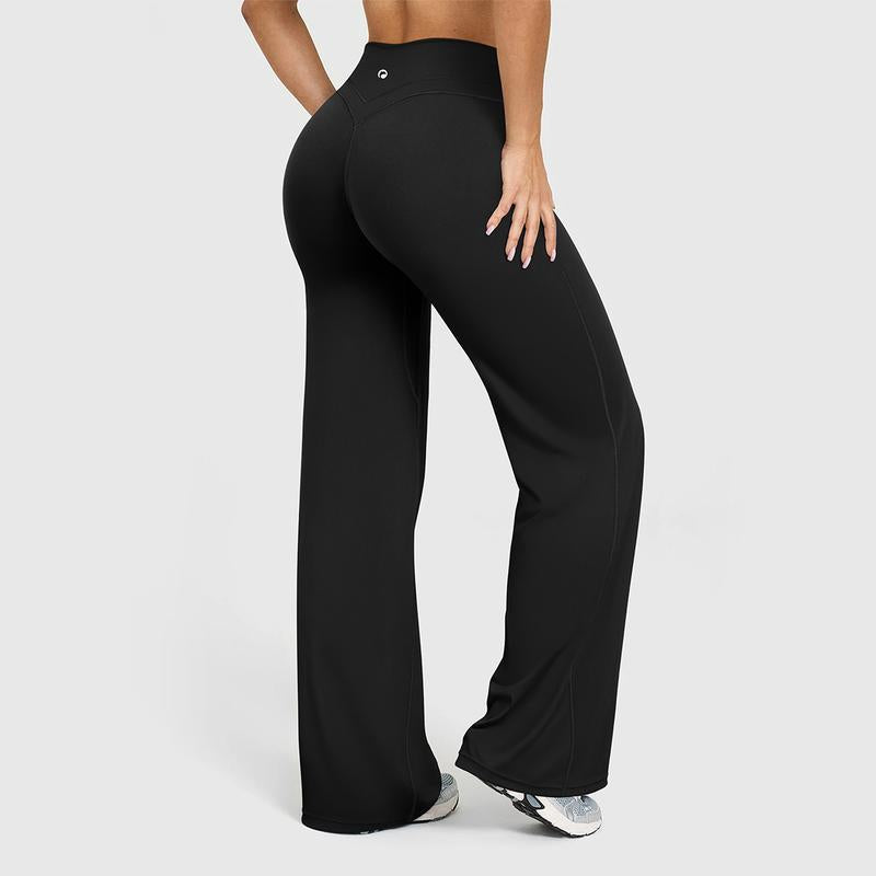 OQQ Women'S High Waist Crossover Flare Pants V Back Seam Comfortable Fit Yoga Pants Vacation Outfits Bottoms Basic Minimalist Casual Trouser Leggings